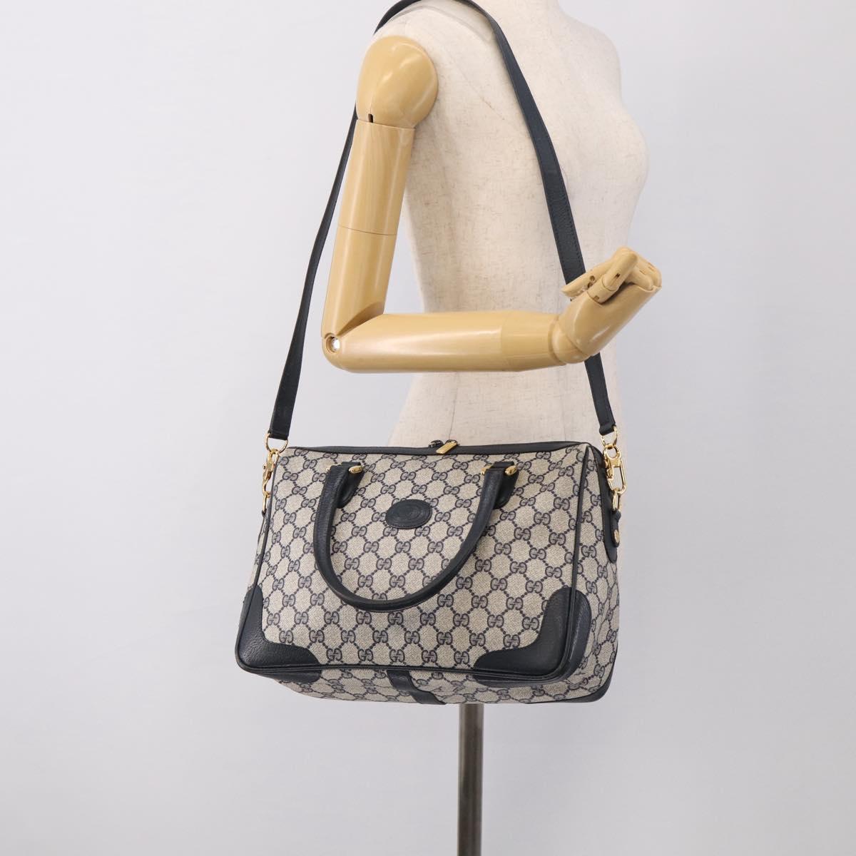 GUCCI Micro GG Supreme Hand Bag PVC 2way Navy Gold 002 122 0033 Auth mr3135