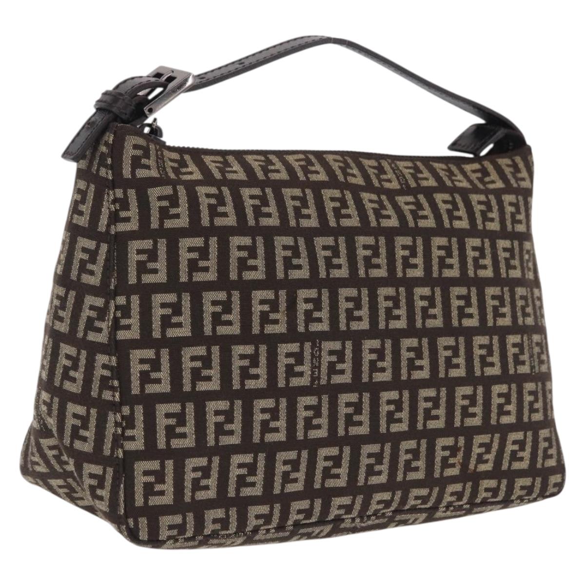 FENDI Zucchino Canvas Accessory Pouch Beige Silver Auth mr3136A