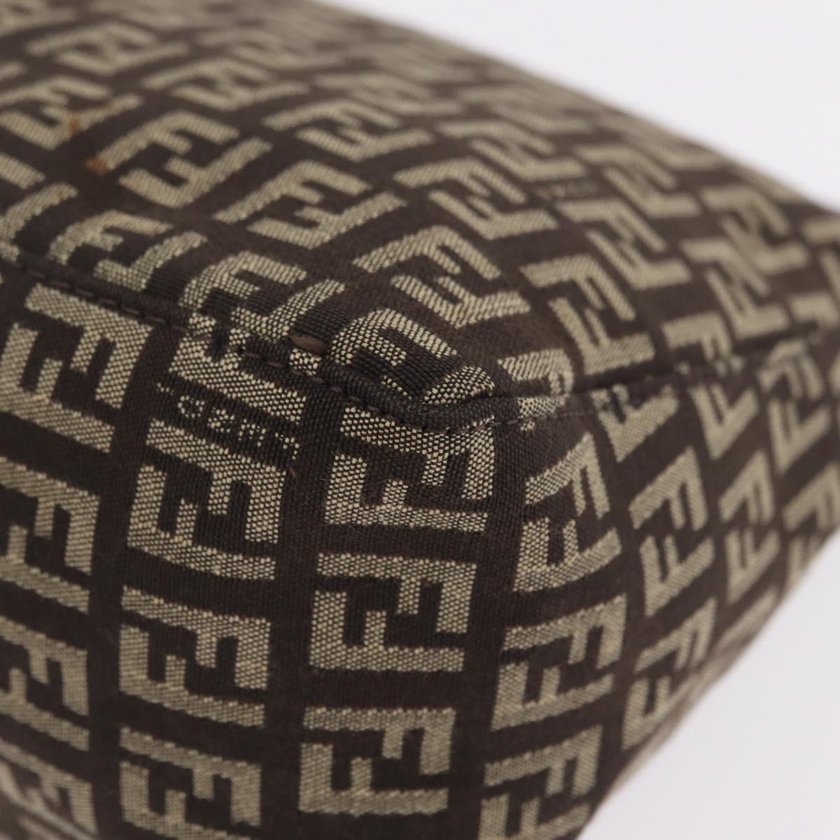 FENDI Zucchino Canvas Accessory Pouch Beige Silver Auth mr3136A