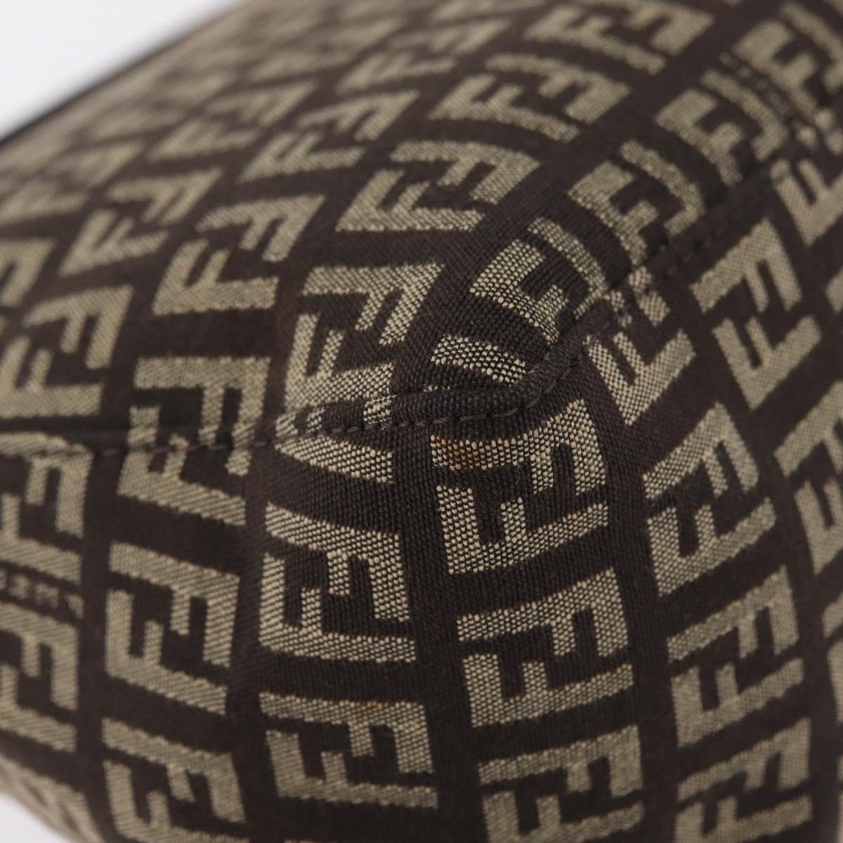 FENDI Zucchino Canvas Accessory Pouch Beige Silver Auth mr3136A