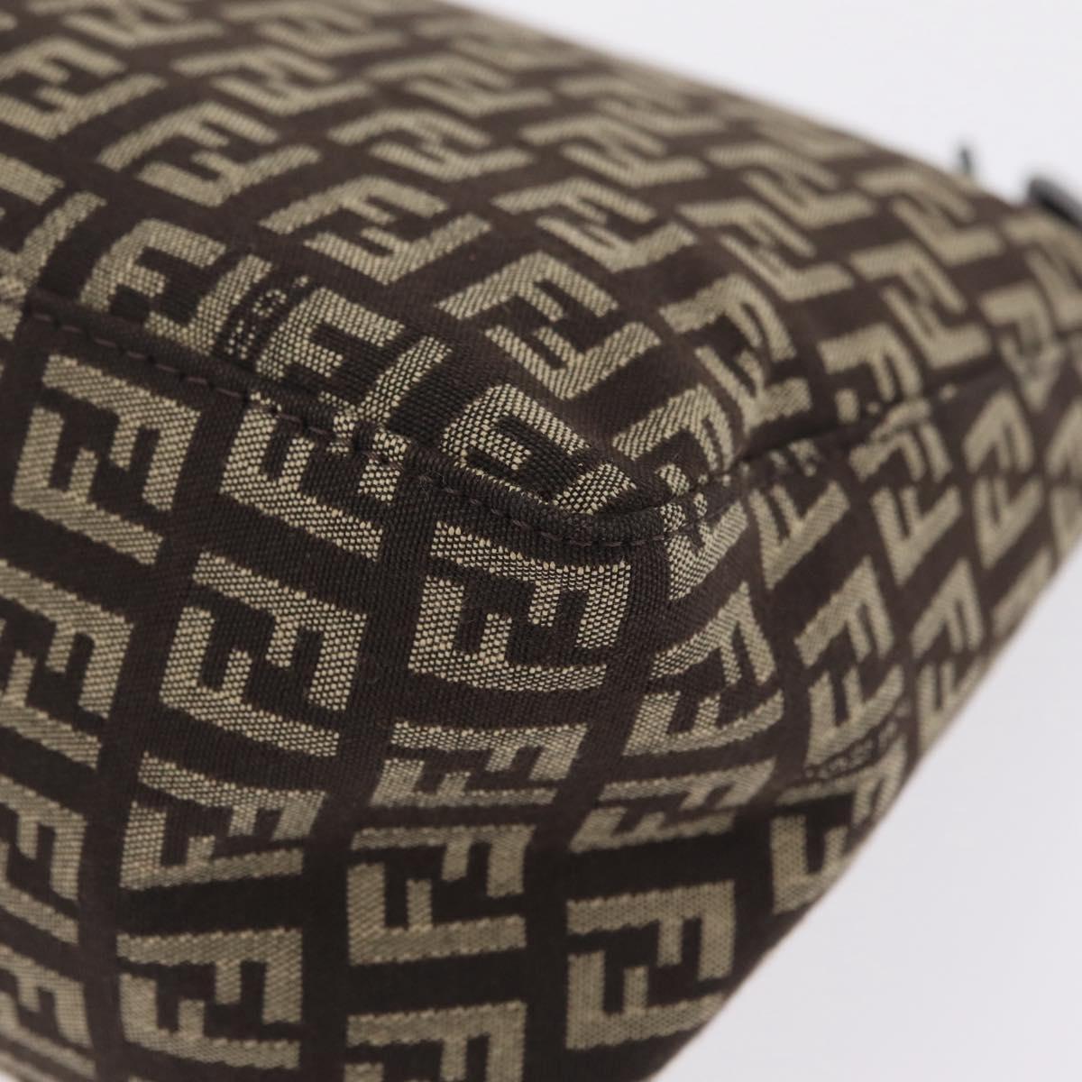 FENDI Zucchino Canvas Accessory Pouch Beige Silver Auth mr3136A
