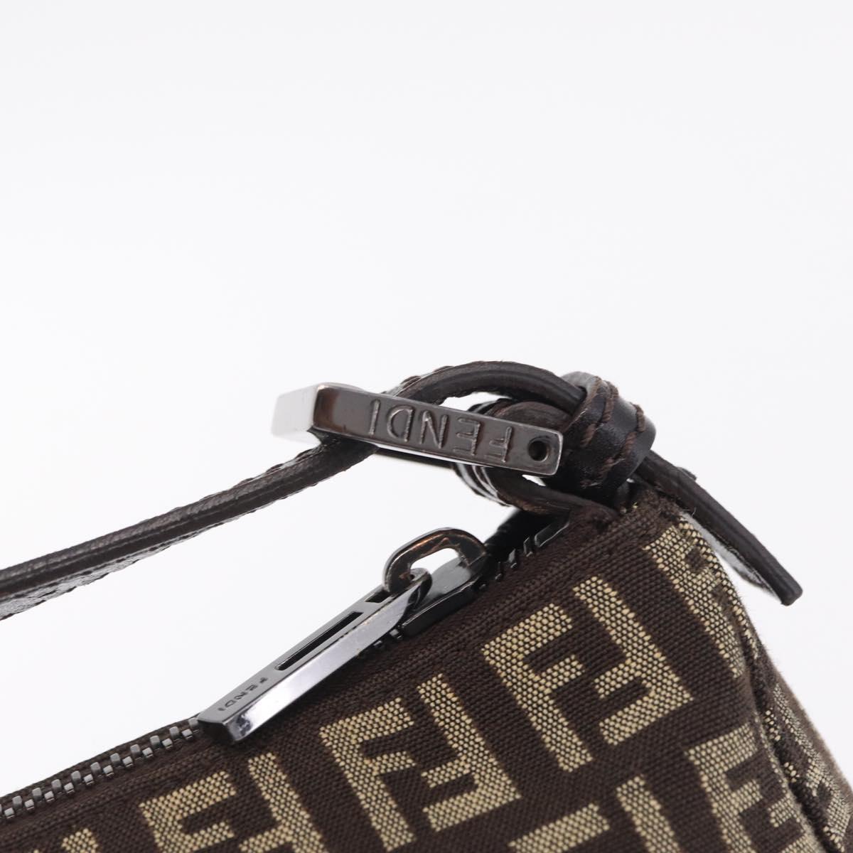FENDI Zucchino Canvas Accessory Pouch Beige Silver Auth mr3136A