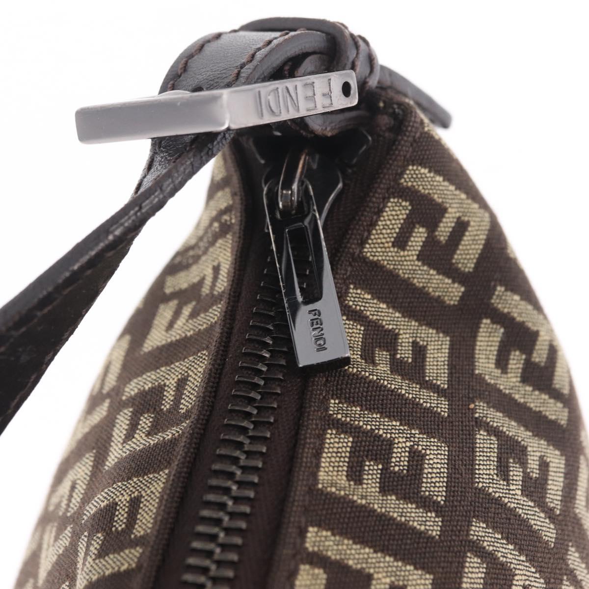 FENDI Zucchino Canvas Accessory Pouch Beige Silver Auth mr3136A