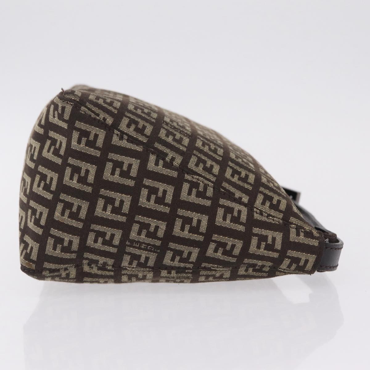 FENDI Zucchino Canvas Accessory Pouch Beige Silver Auth mr3136A