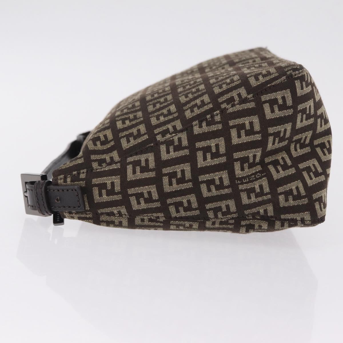 FENDI Zucchino Canvas Accessory Pouch Beige Silver Auth mr3136A