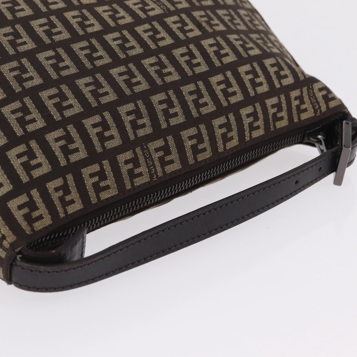 FENDI Zucchino Canvas Accessory Pouch Beige Silver Auth mr3136A