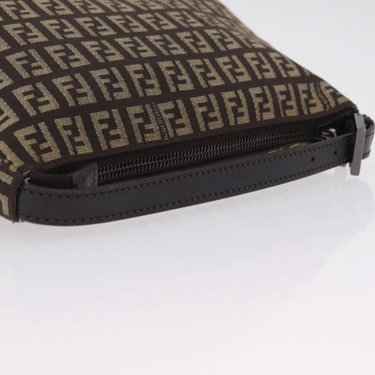FENDI Zucchino Canvas Accessory Pouch Beige Silver Auth mr3136A