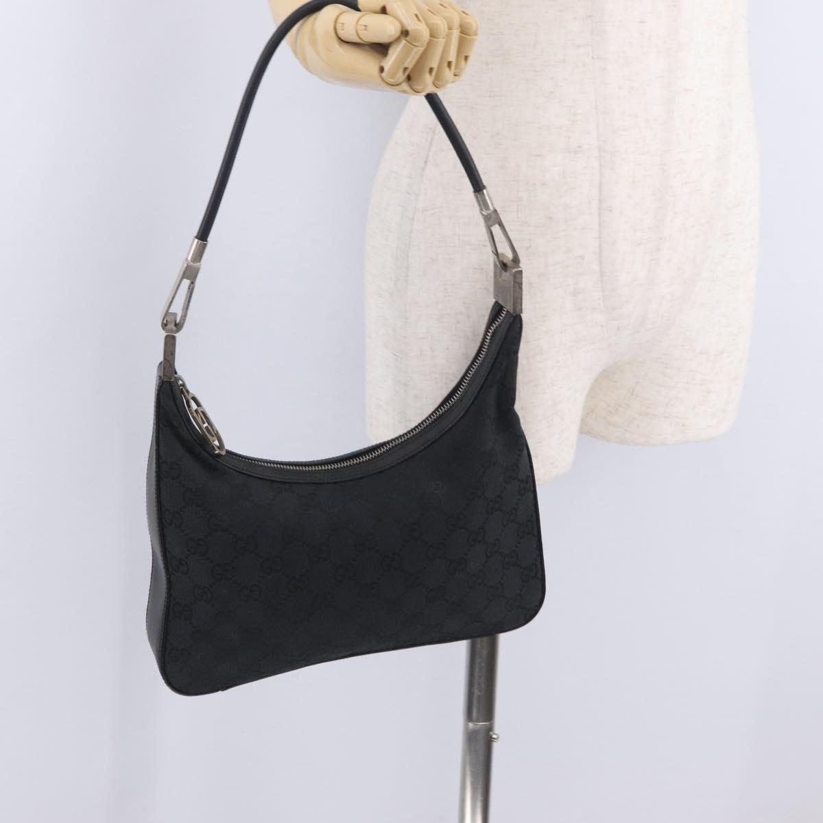 GUCCI GG Canvas Shoulder Bag Black Silver 001 3812 2123 Auth mr3137