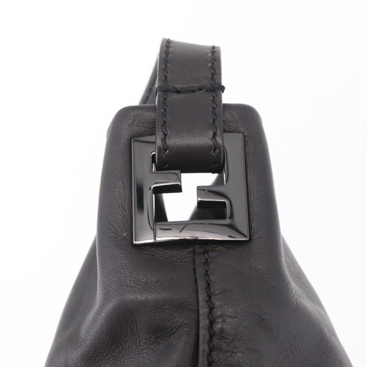 FENDI Shoulder Bag Leather Brown Silver Auth mr3138