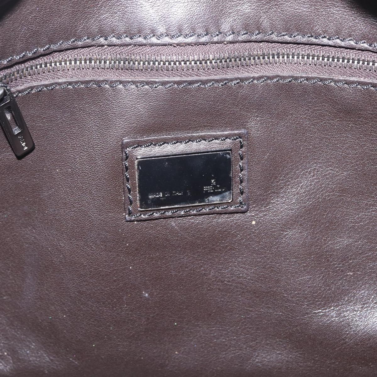 FENDI Shoulder Bag Leather Brown Silver Auth mr3138