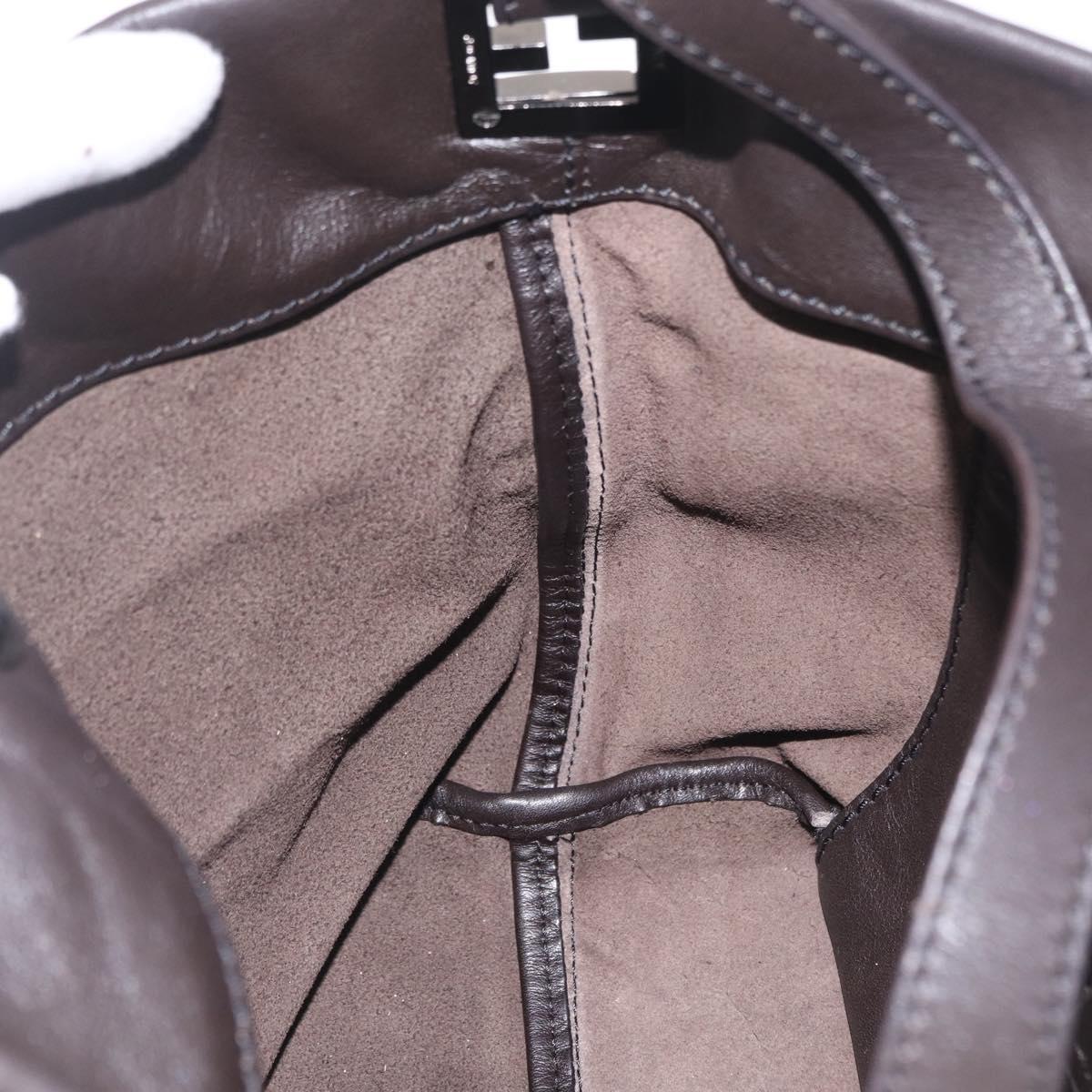 FENDI Shoulder Bag Leather Brown Silver Auth mr3138