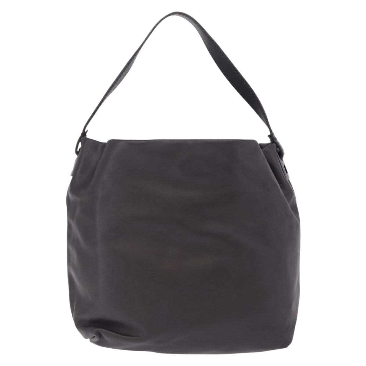 FENDI Shoulder Bag Leather Brown Silver Auth mr3138