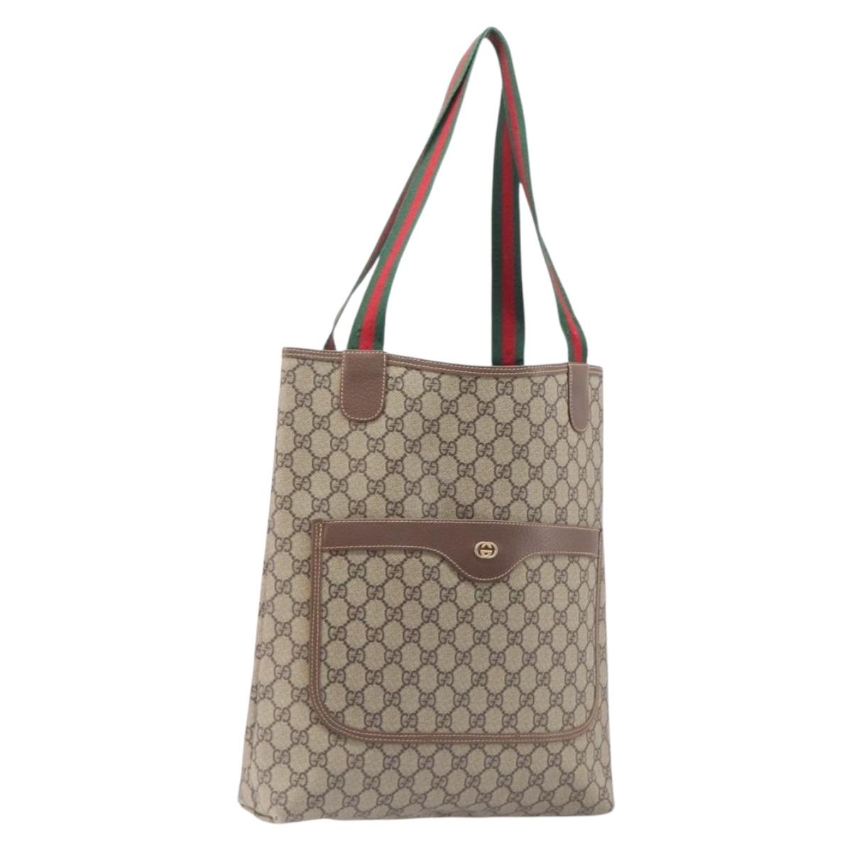 GUCCI GG Supreme Web Sherry Line Tote Bag PVC Beige Gold 002 58 6487 Auth mr3141