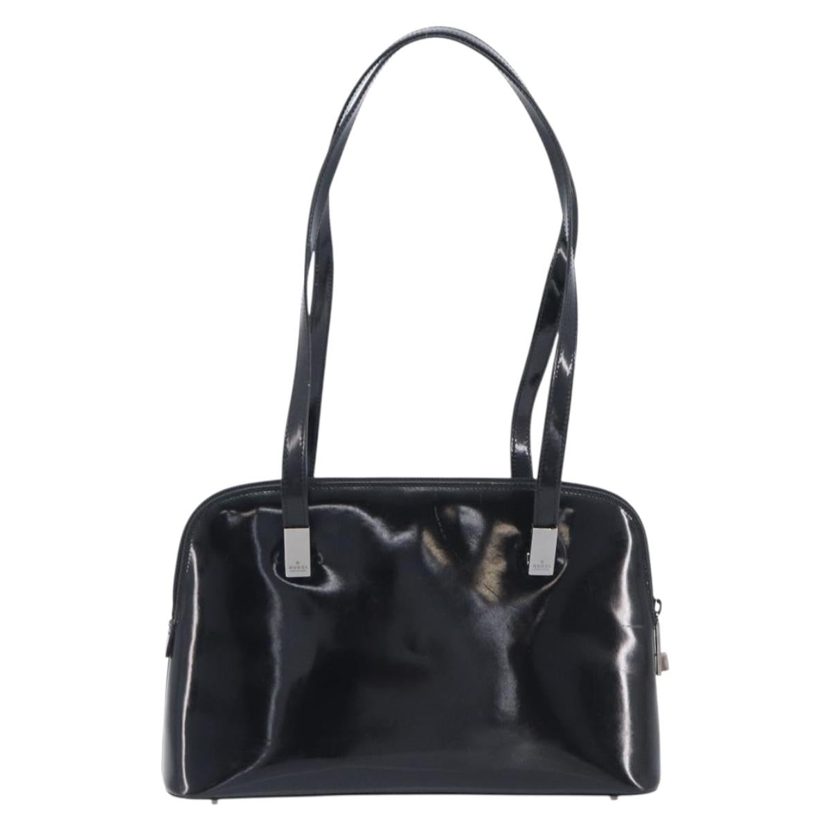 GUCCI Shoulder Bag Patent leather Silver Black 001 3261 Auth mr3142