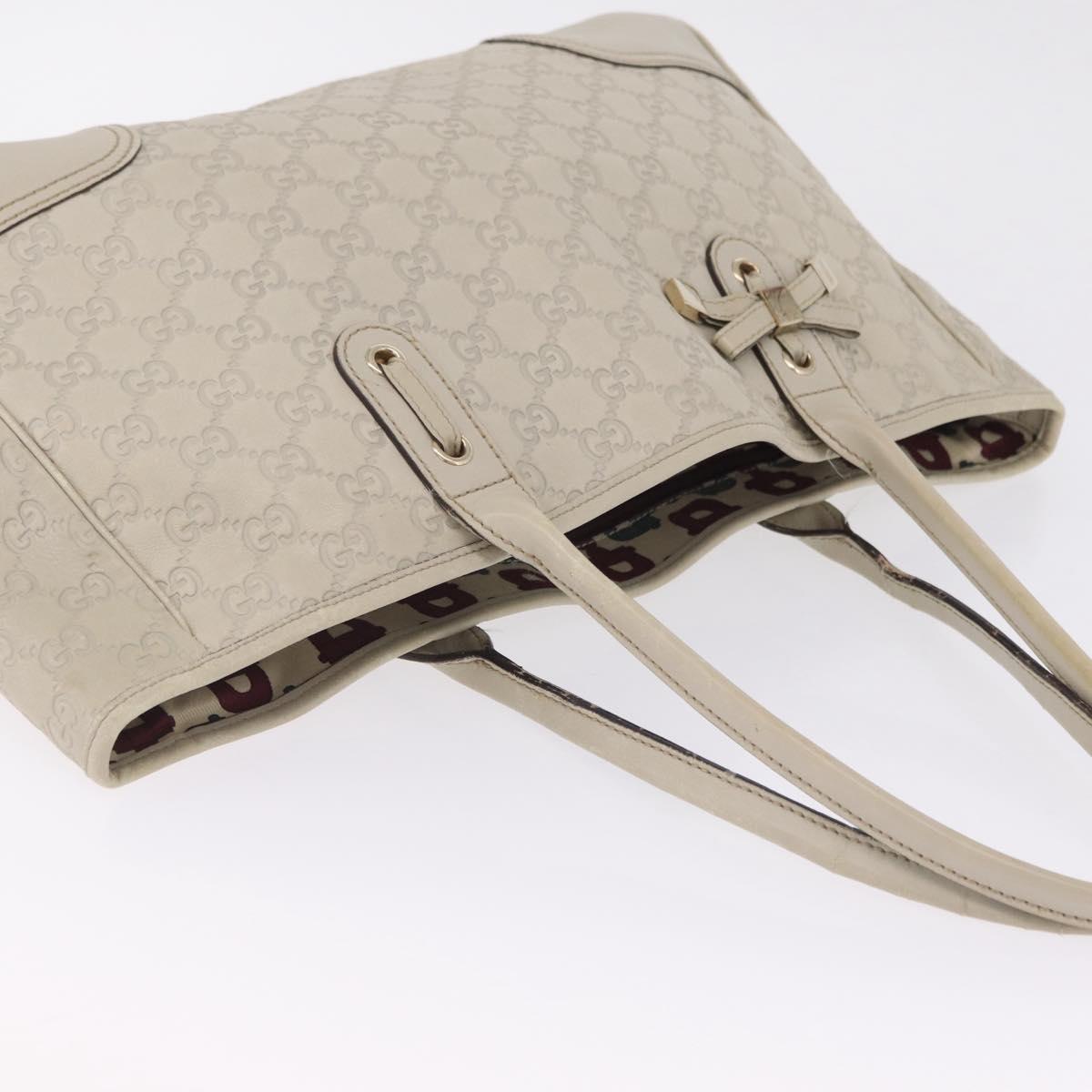 GUCCI GG Canvas Guccissima Tote Bag Leather White Gold 163805 Auth mr3143