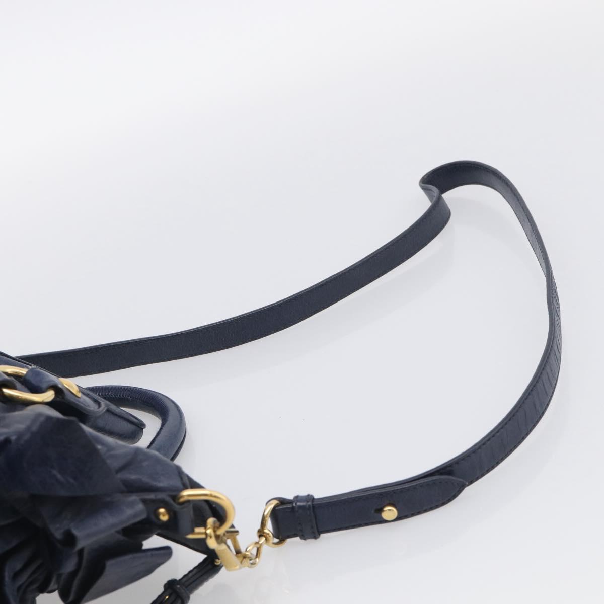 Miu Miu Hand Bag Leather 2way Navy Gold Auth mr3145V