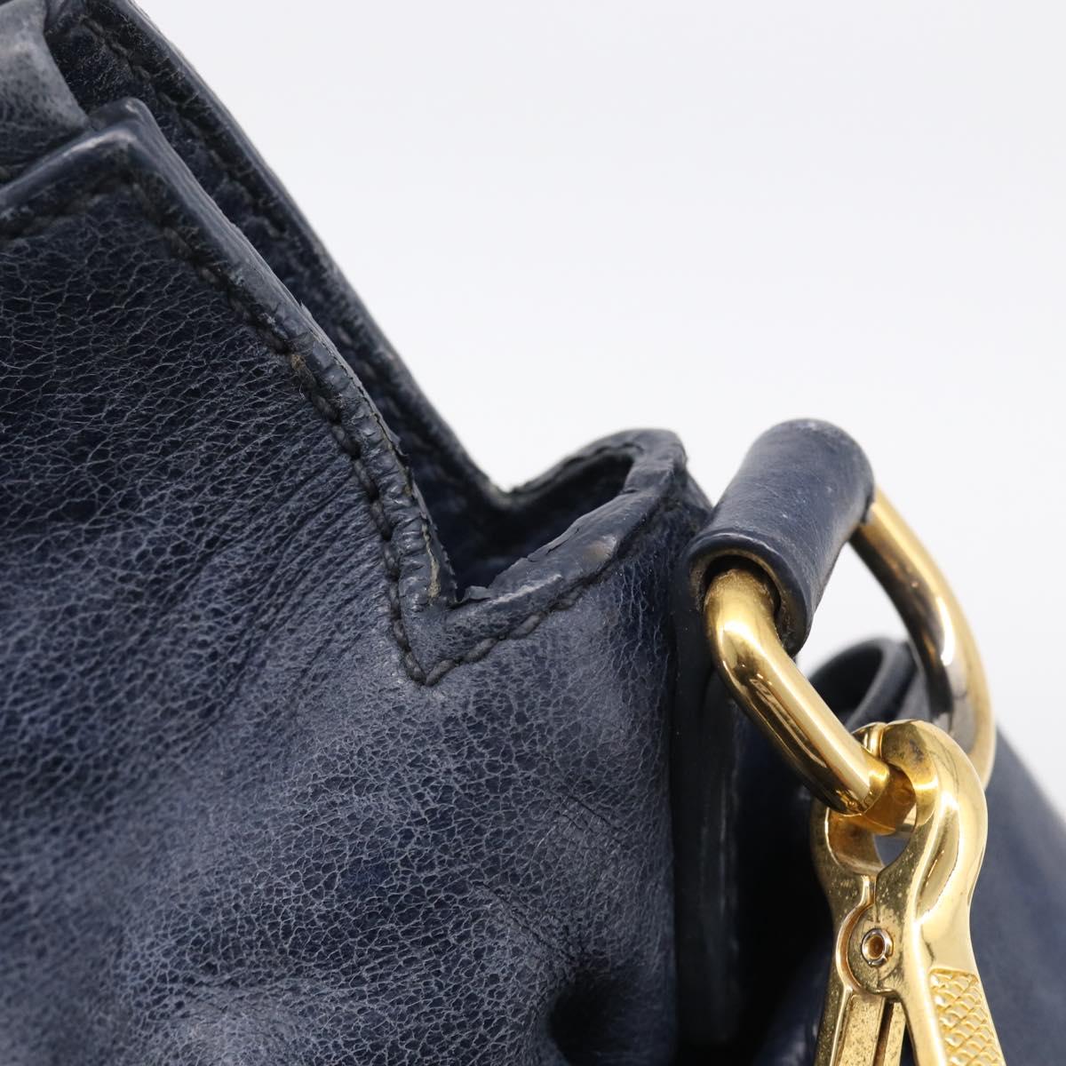 Miu Miu Hand Bag Leather 2way Navy Gold Auth mr3145V