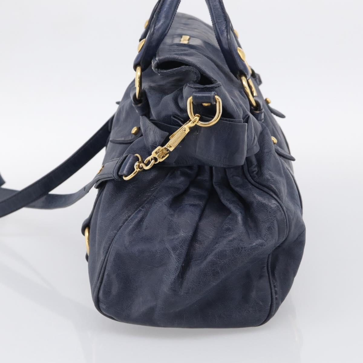 Miu Miu Hand Bag Leather 2way Navy Gold Auth mr3145V