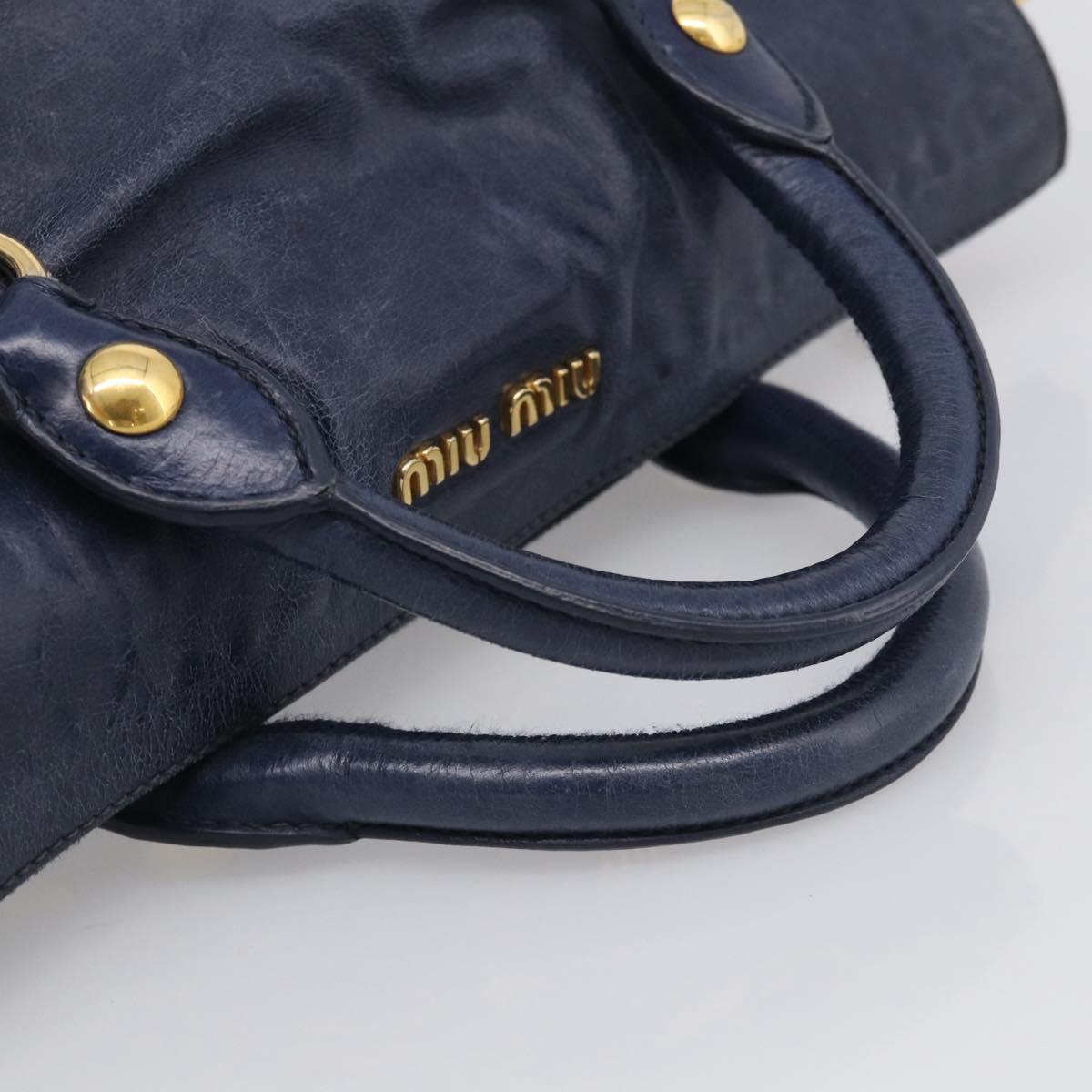 Miu Miu Hand Bag Leather 2way Navy Gold Auth mr3145V