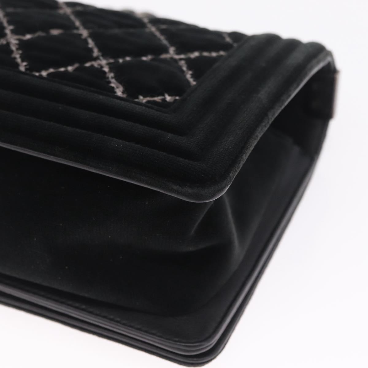 CHANEL Matelasse Boy Chanel Chain Bag Velor Black Silver CC Auth mr3146V