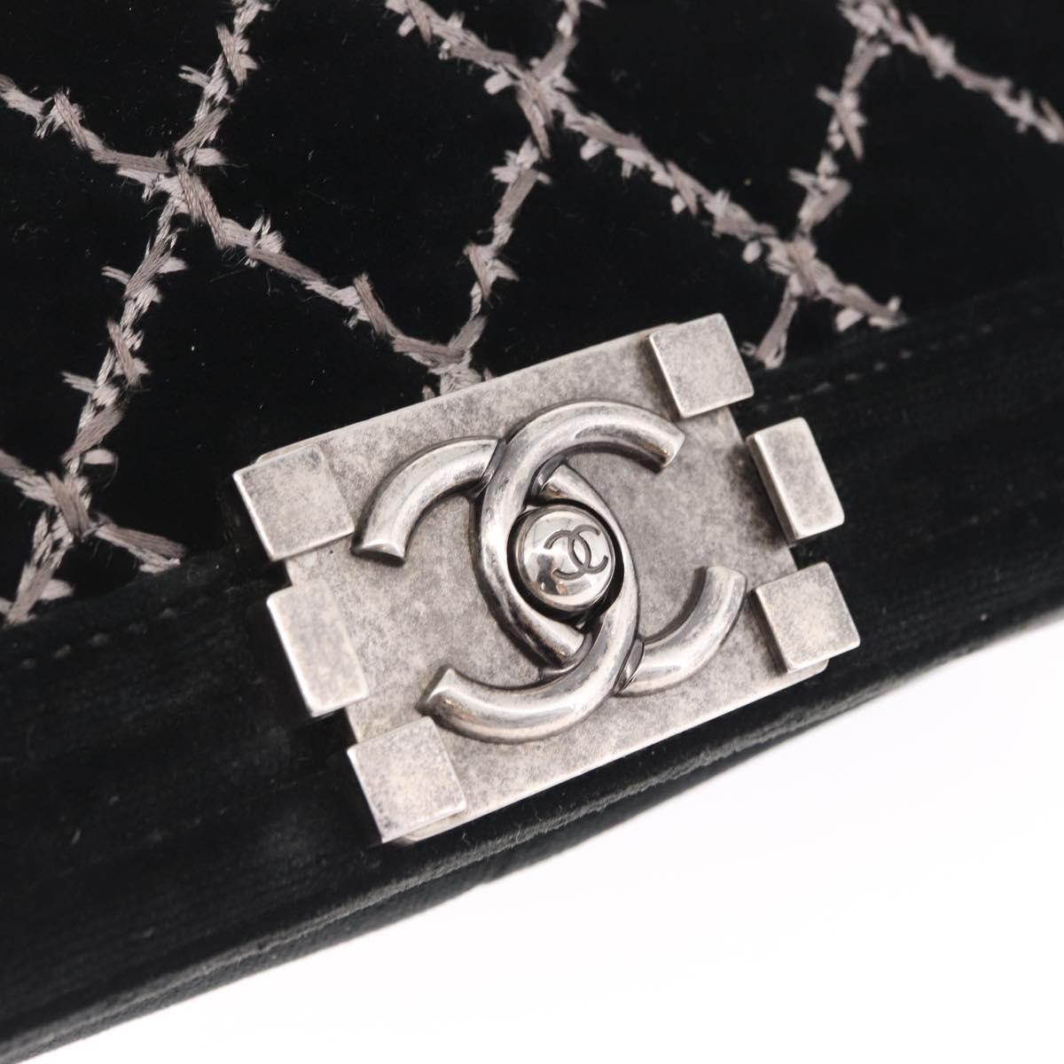 CHANEL Matelasse Boy Chanel Chain Bag Velor Black Silver CC Auth mr3146V