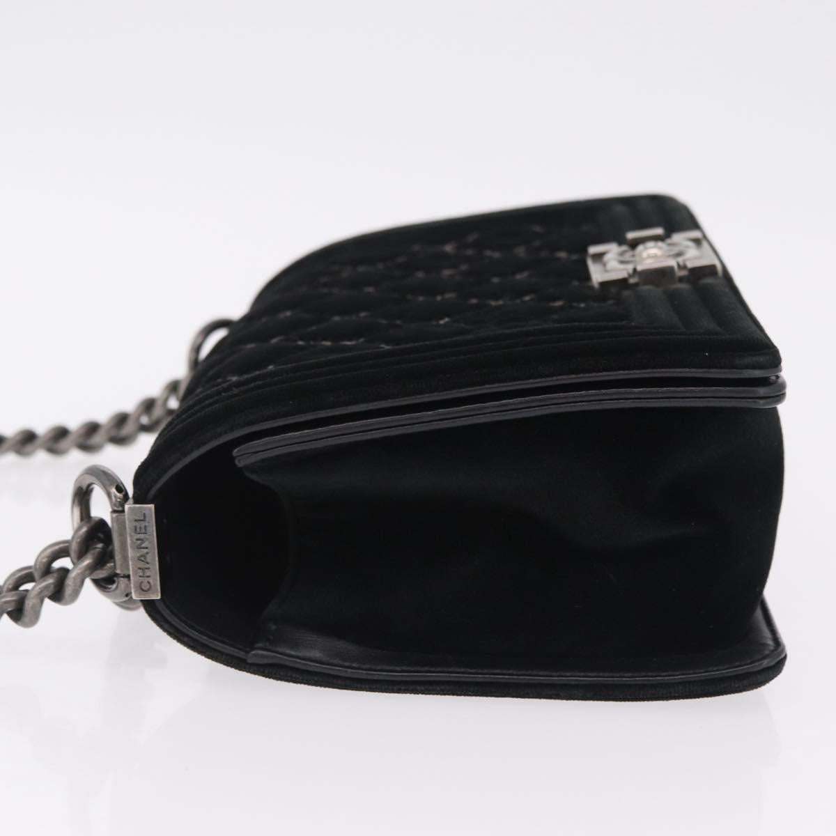 CHANEL Matelasse Boy Chanel Chain Bag Velor Black Silver CC Auth mr3146V