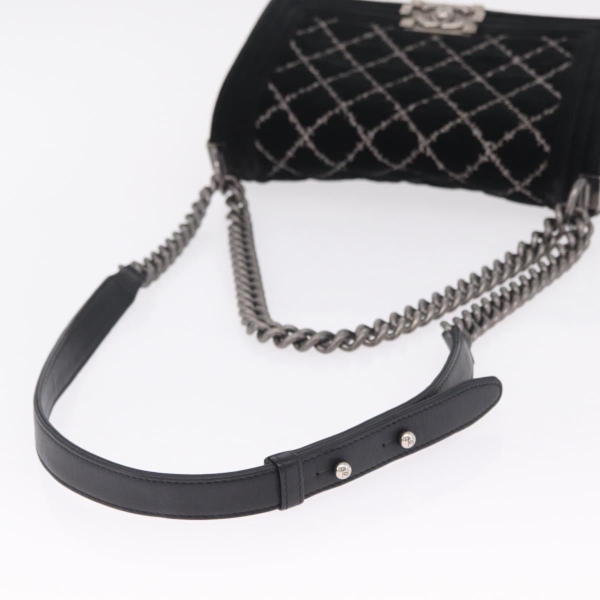 CHANEL Matelasse Boy Chanel Chain Bag Velor Black Silver CC Auth mr3146V