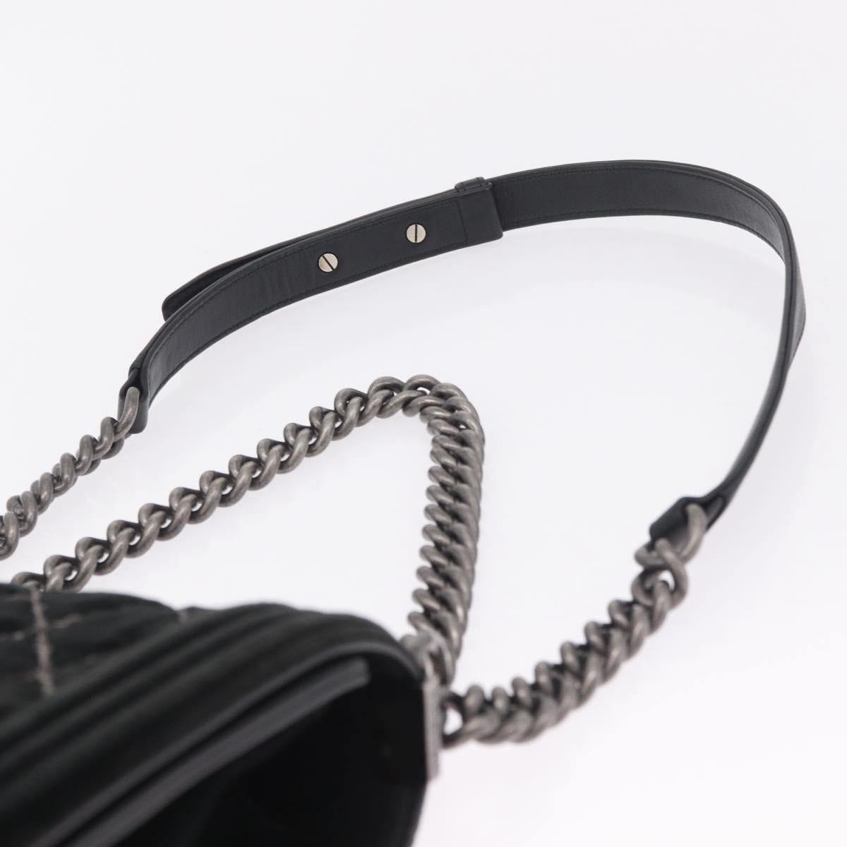 CHANEL Matelasse Boy Chanel Chain Bag Velor Black Silver CC Auth mr3146V