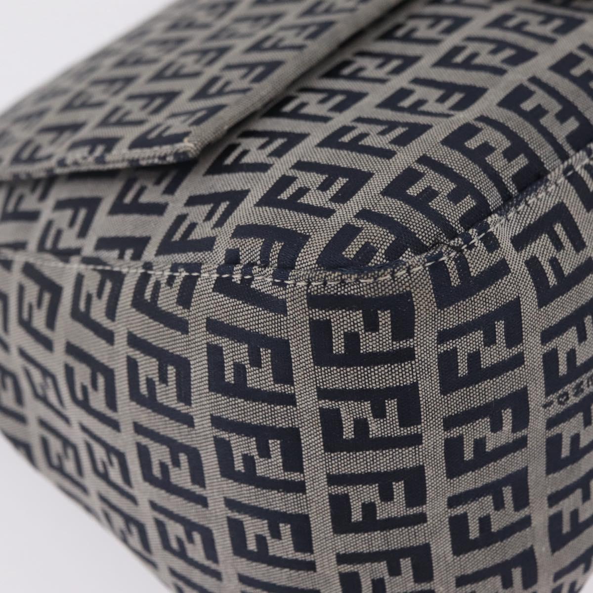 FENDI Zucchino Canvas Mamma Baguette Shoulder Bag Navy Silver Auth mr3148V