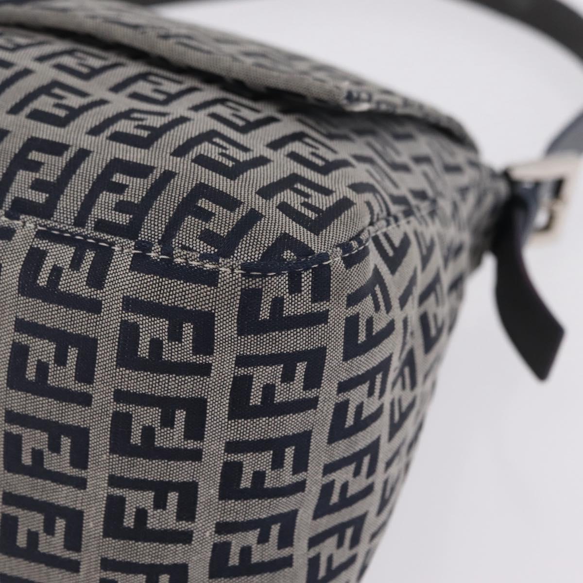 FENDI Zucchino Canvas Mamma Baguette Shoulder Bag Navy Silver Auth mr3148V