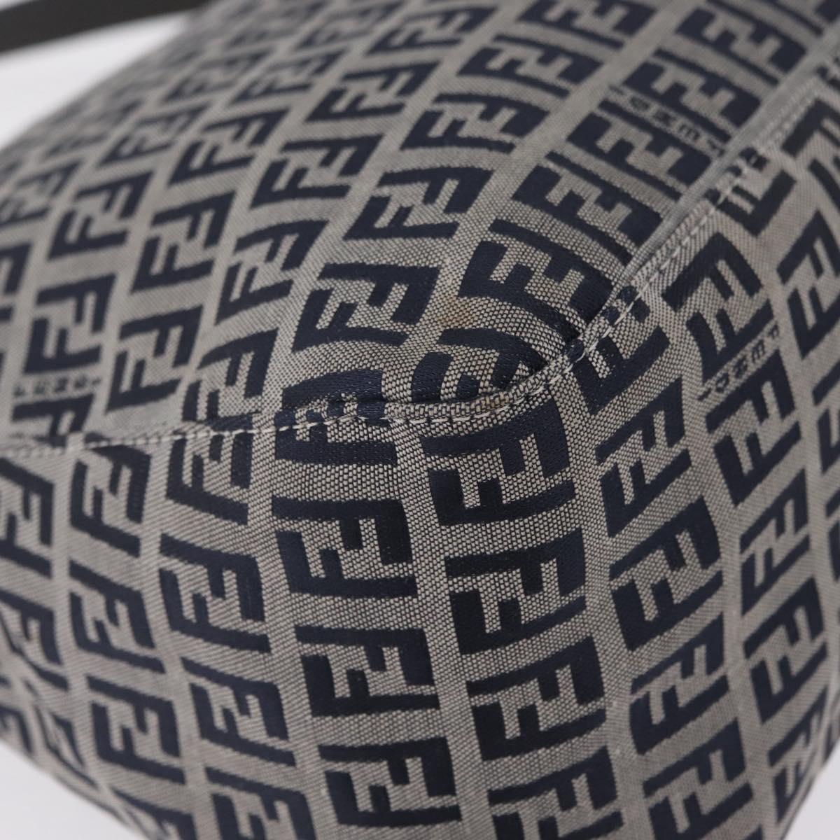 FENDI Zucchino Canvas Mamma Baguette Shoulder Bag Navy Silver Auth mr3148V