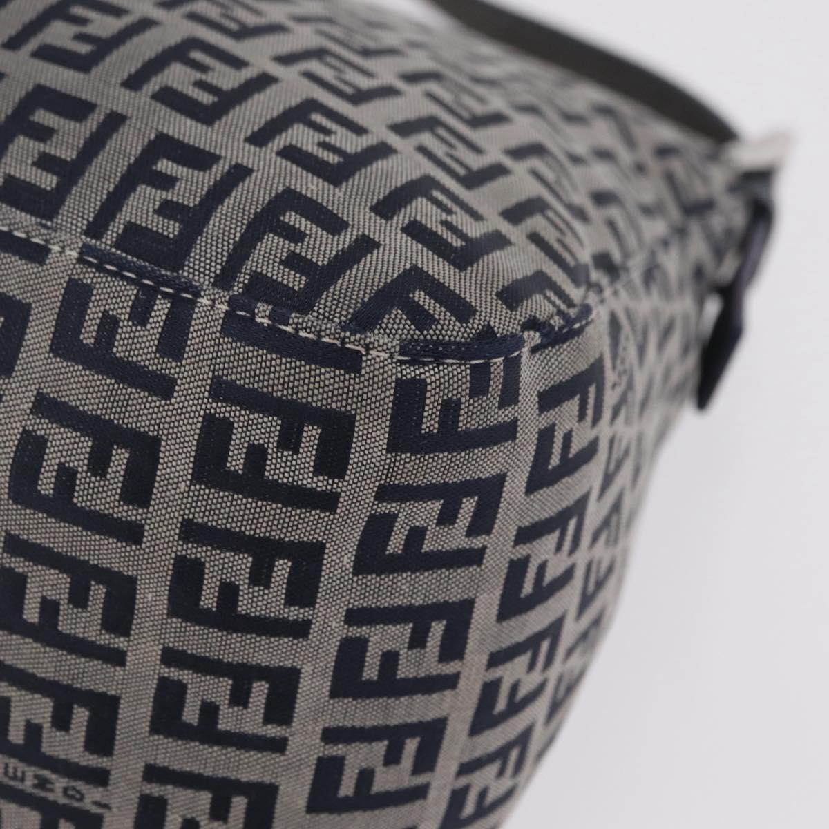 FENDI Zucchino Canvas Mamma Baguette Shoulder Bag Navy Silver Auth mr3148V