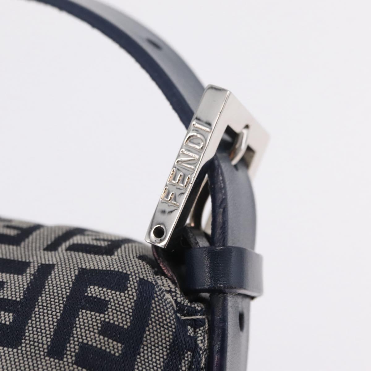 FENDI Zucchino Canvas Mamma Baguette Shoulder Bag Navy Silver Auth mr3148V