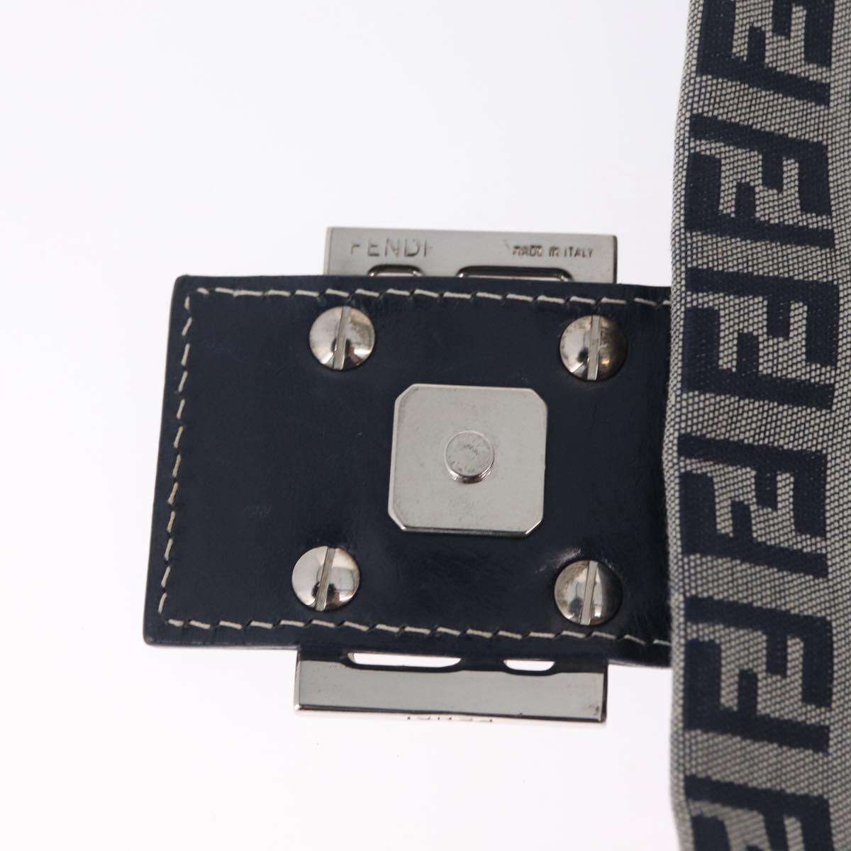 FENDI Zucchino Canvas Mamma Baguette Shoulder Bag Navy Silver Auth mr3148V