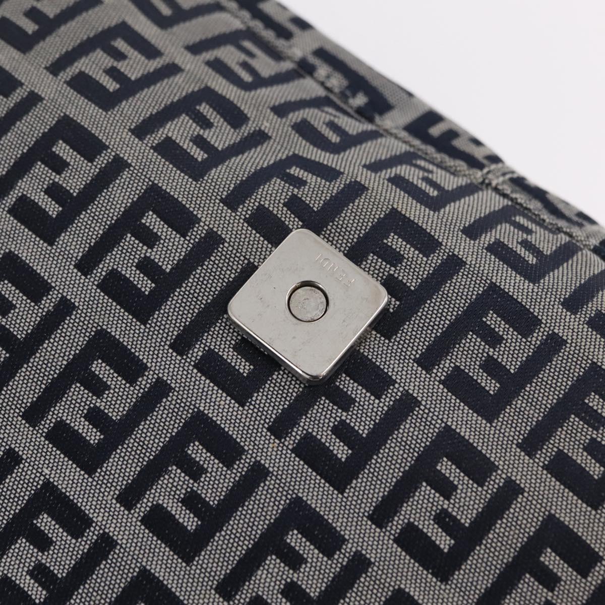 FENDI Zucchino Canvas Mamma Baguette Shoulder Bag Navy Silver Auth mr3148V