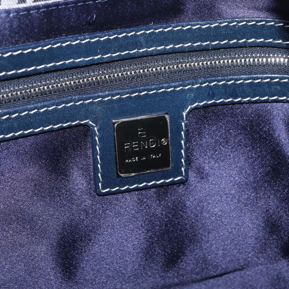 FENDI Zucchino Canvas Mamma Baguette Shoulder Bag Navy Silver Auth mr3148V