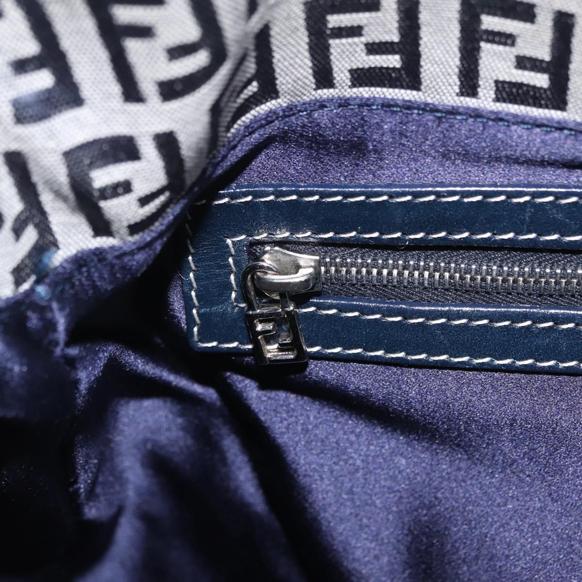 FENDI Zucchino Canvas Mamma Baguette Shoulder Bag Navy Silver Auth mr3148V