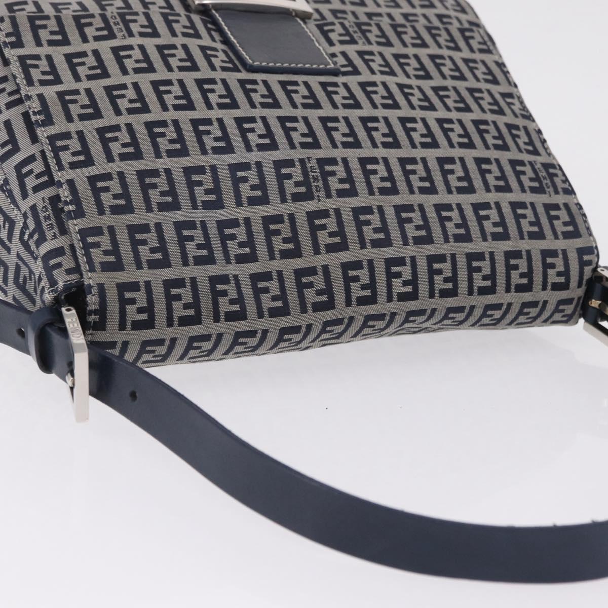 FENDI Zucchino Canvas Mamma Baguette Shoulder Bag Navy Silver Auth mr3148V