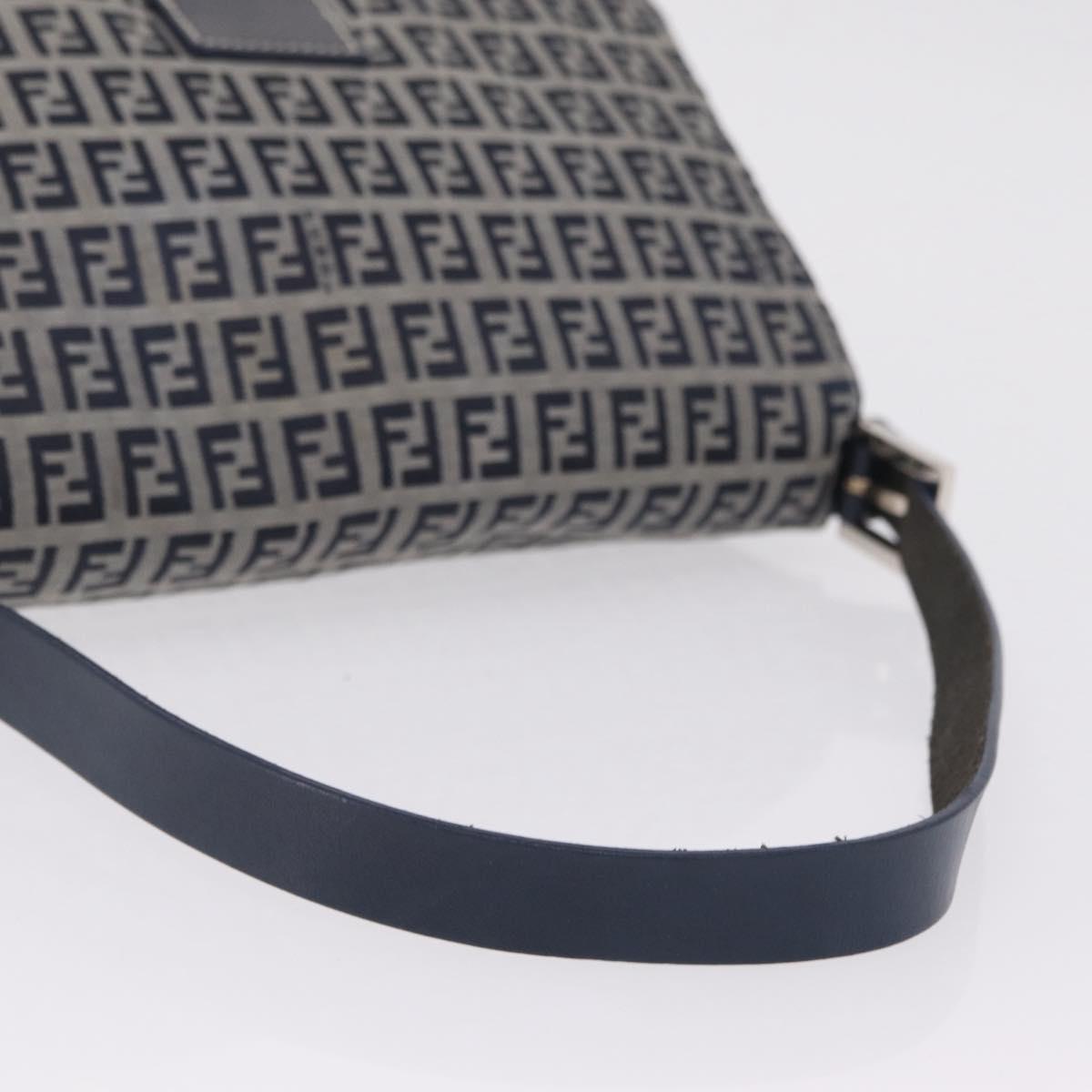 FENDI Zucchino Canvas Mamma Baguette Shoulder Bag Navy Silver Auth mr3148V