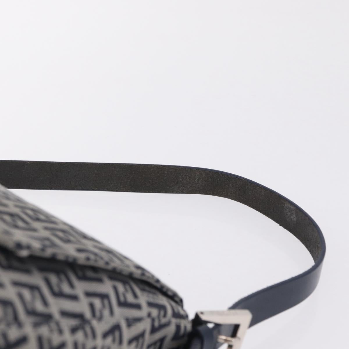 FENDI Zucchino Canvas Mamma Baguette Shoulder Bag Navy Silver Auth mr3148V