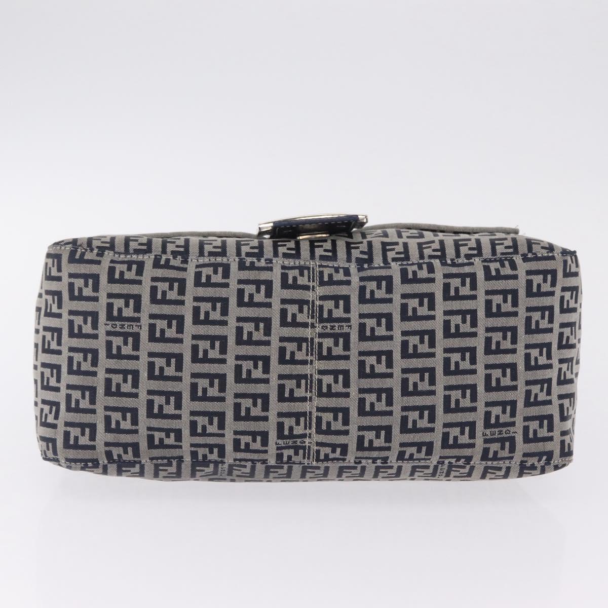FENDI Zucchino Canvas Mamma Baguette Shoulder Bag Navy Silver Auth mr3148V