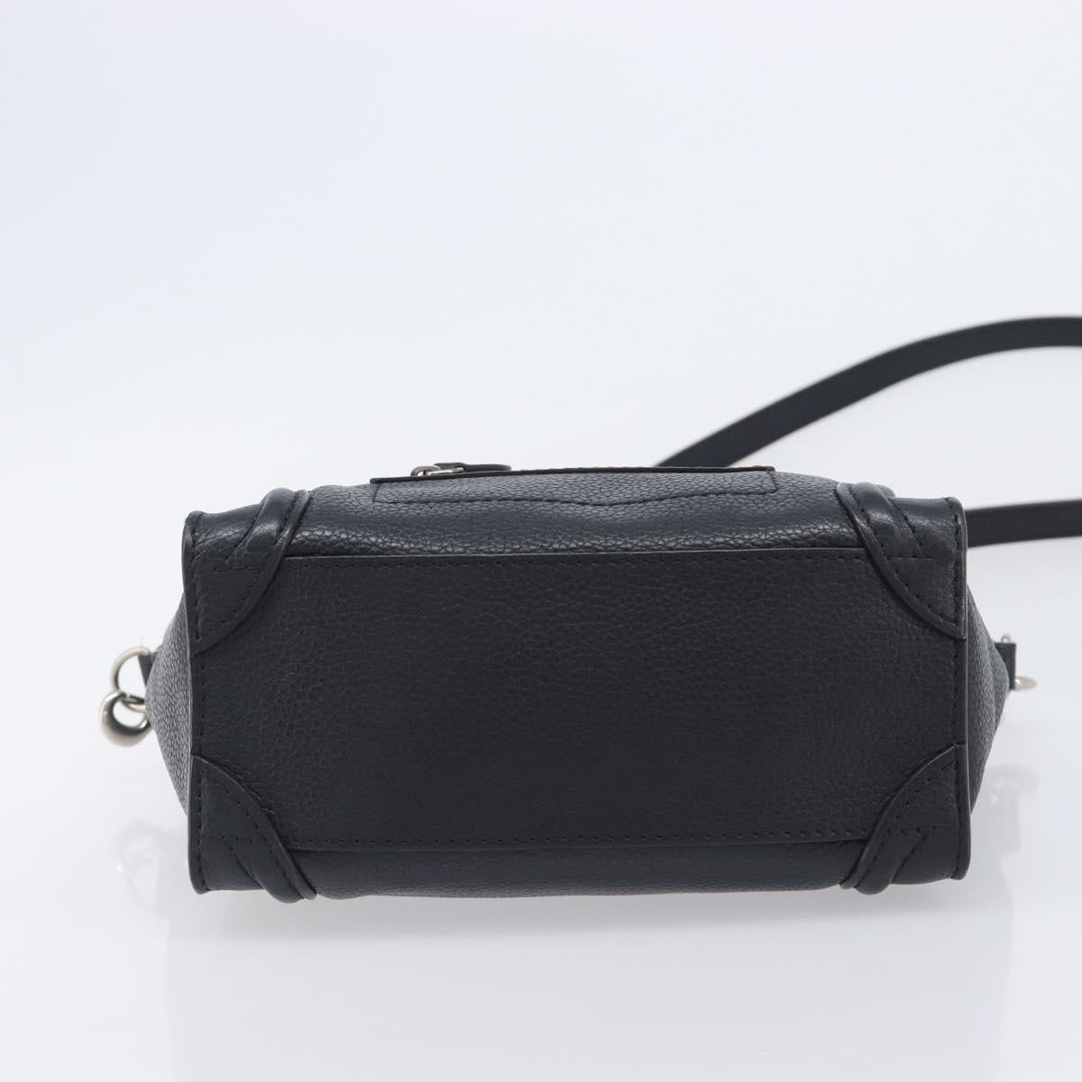 CELINE Luggage Nano Shopper Hand Bag Leather 2way Black Silver Auth mr3149V