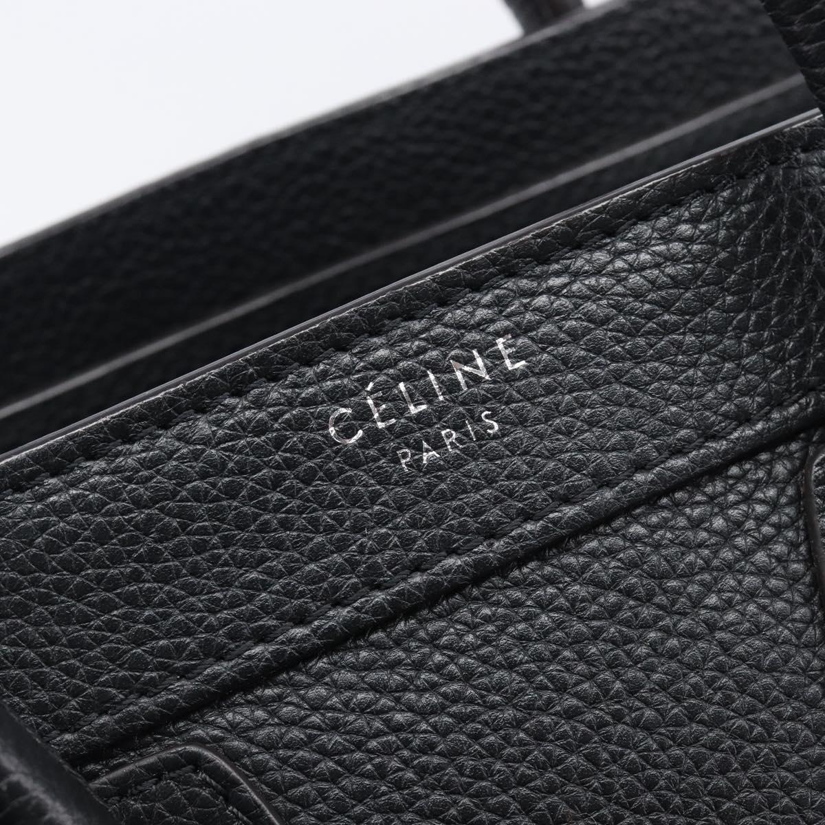 CELINE Luggage Nano Shopper Hand Bag Leather 2way Black Silver Auth mr3149V