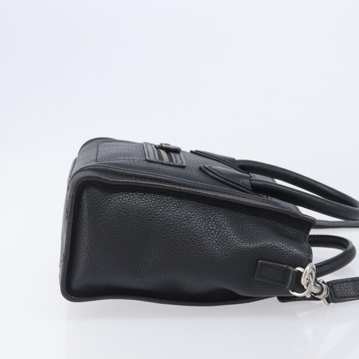 CELINE Luggage Nano Shopper Hand Bag Leather 2way Black Silver Auth mr3149V