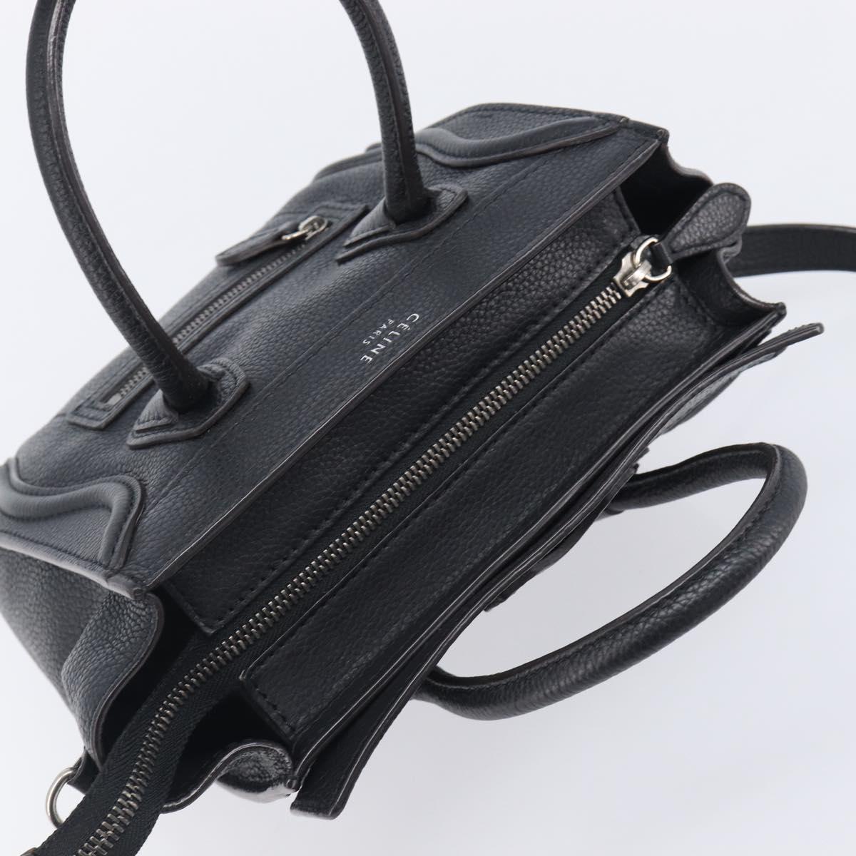 CELINE Luggage Nano Shopper Hand Bag Leather 2way Black Silver Auth mr3149V