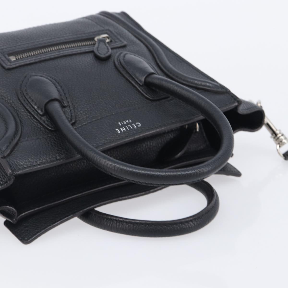 CELINE Luggage Nano Shopper Hand Bag Leather 2way Black Silver Auth mr3149V
