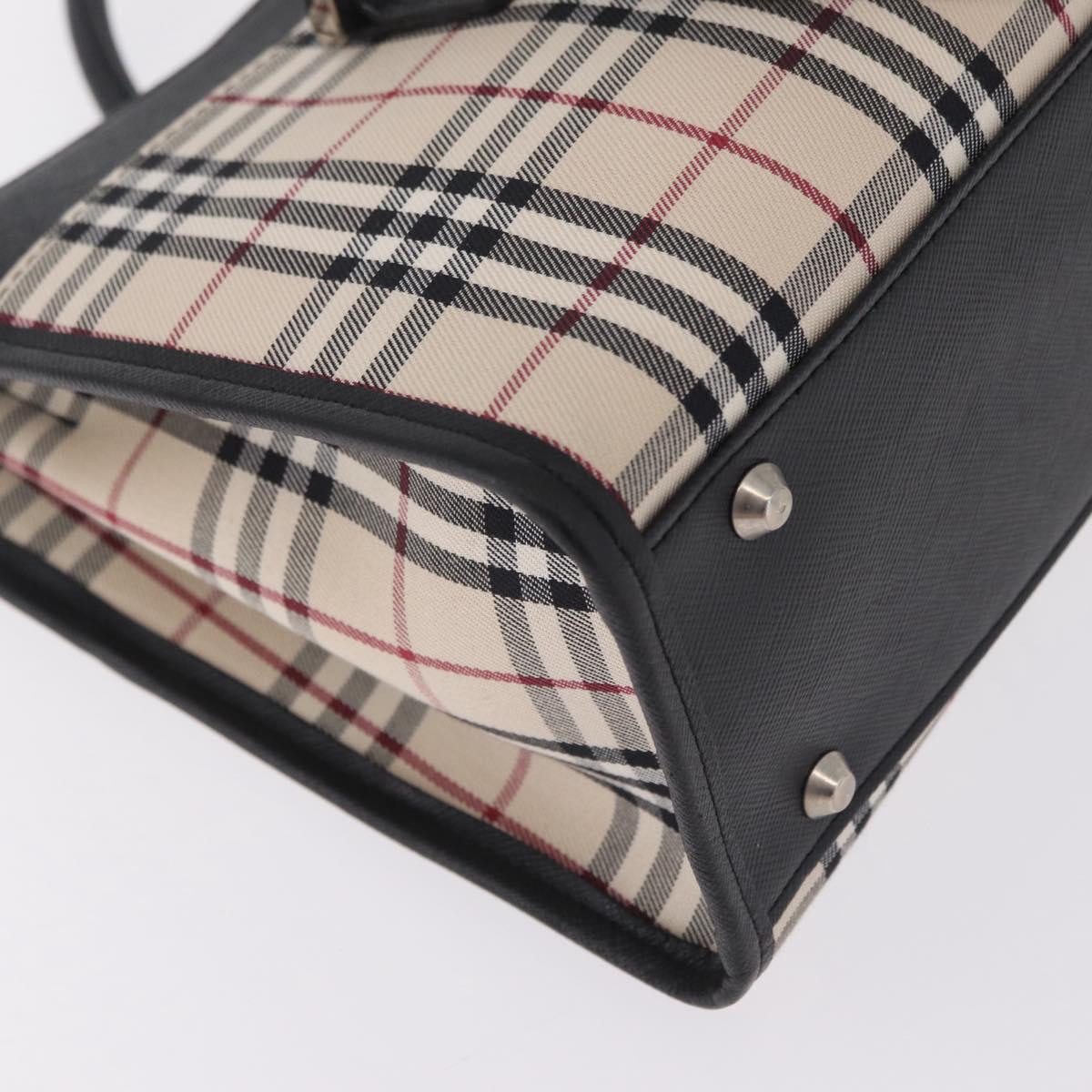 BURBERRY Nova Check Hand Bag Canvas Beige Silver Auth mr3151