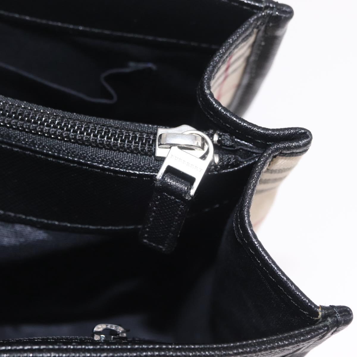 BURBERRY Nova Check Hand Bag Canvas Beige Silver Auth mr3151