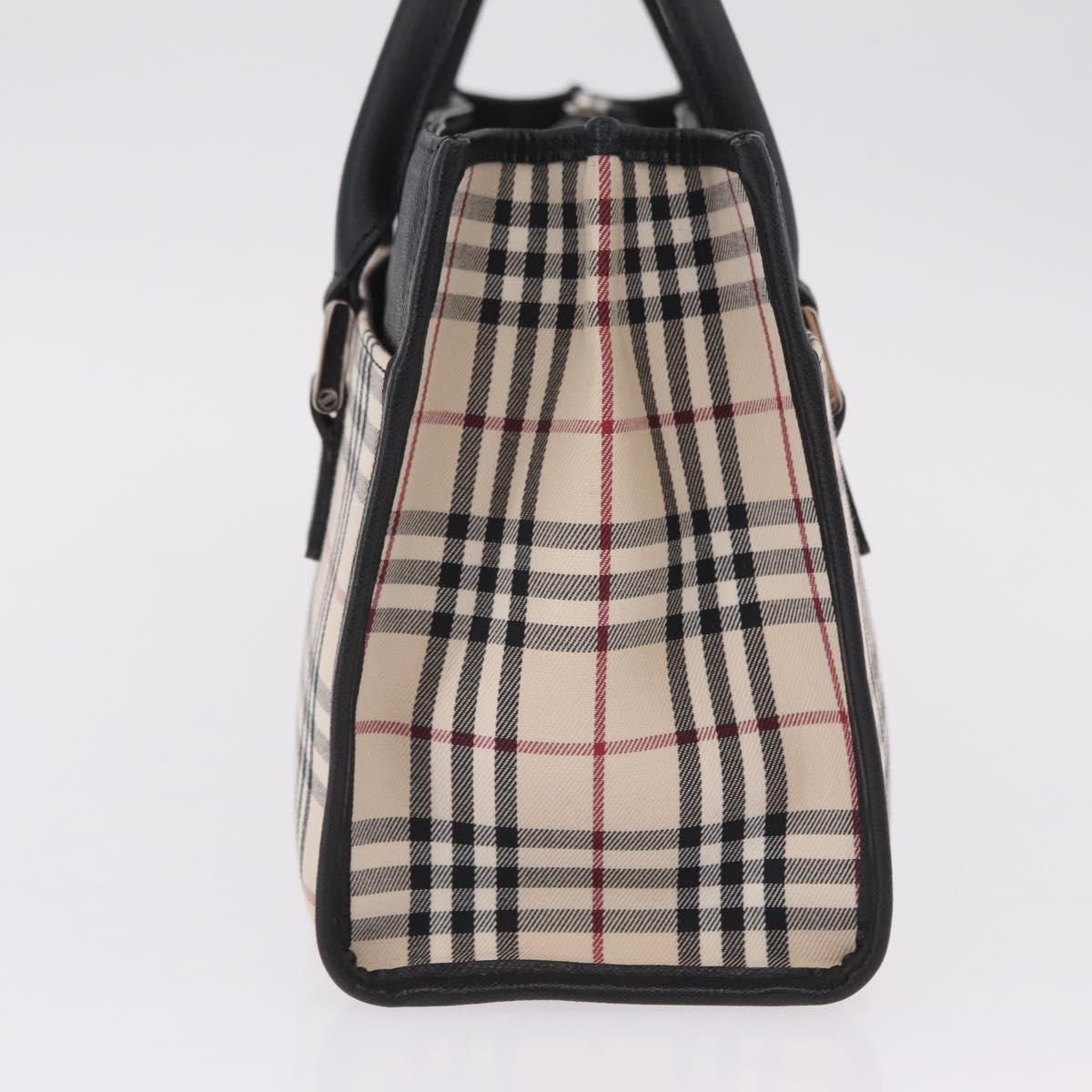 BURBERRY Nova Check Hand Bag Canvas Beige Silver Auth mr3151