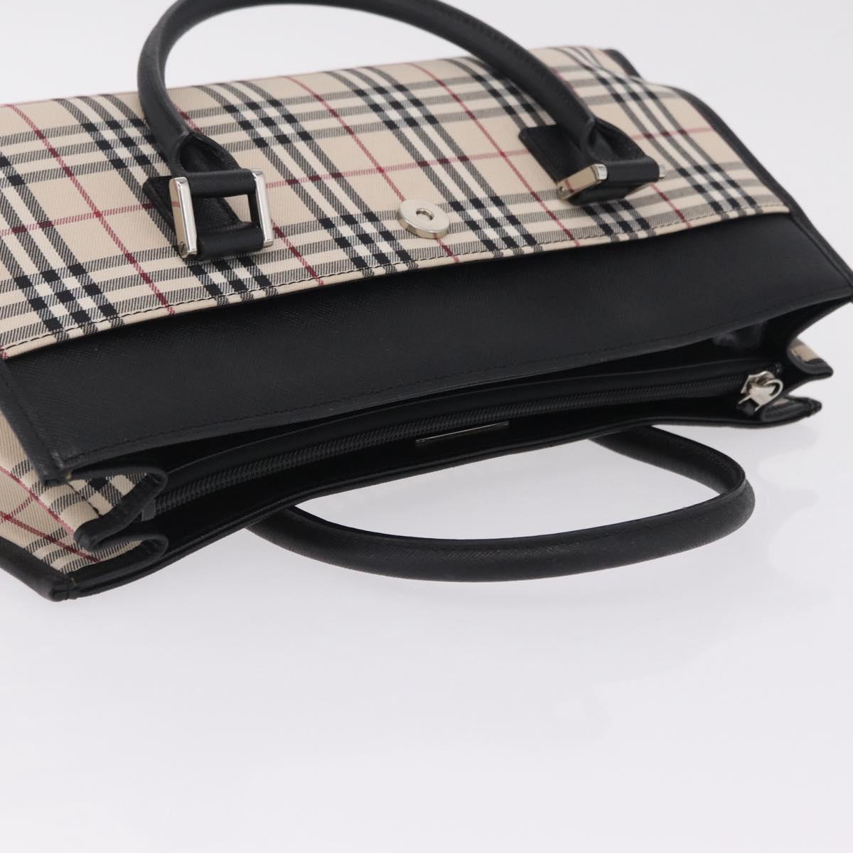 BURBERRY Nova Check Hand Bag Canvas Beige Silver Auth mr3151